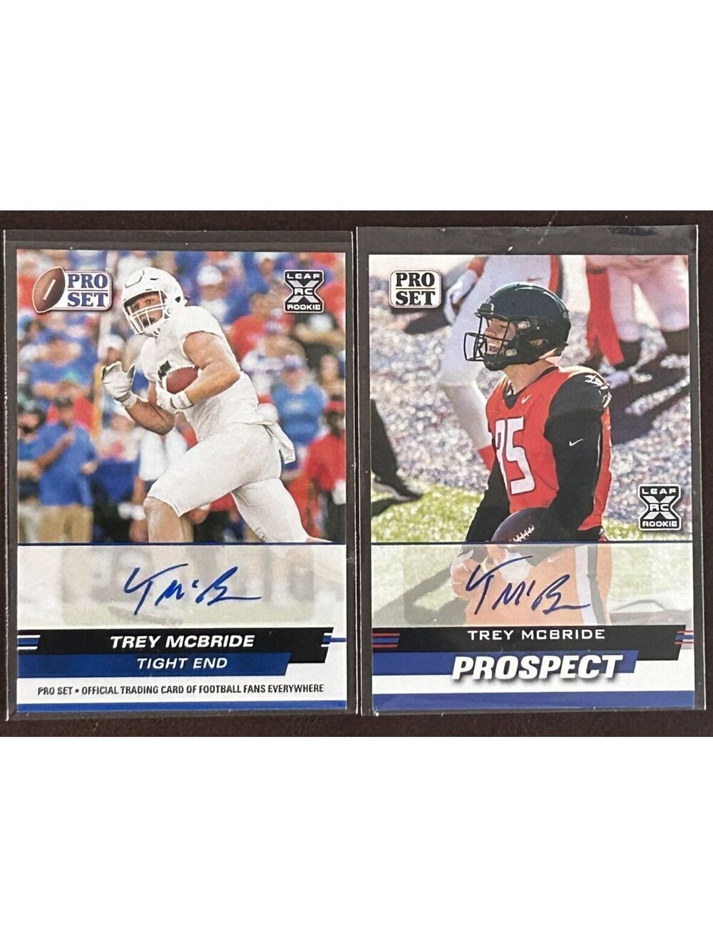 2022 NFL AZ CARDINALS TE TREY MCBRIDE AUTO LEAF PRO SET 2 ROOKIE CARD SIGNED LOT